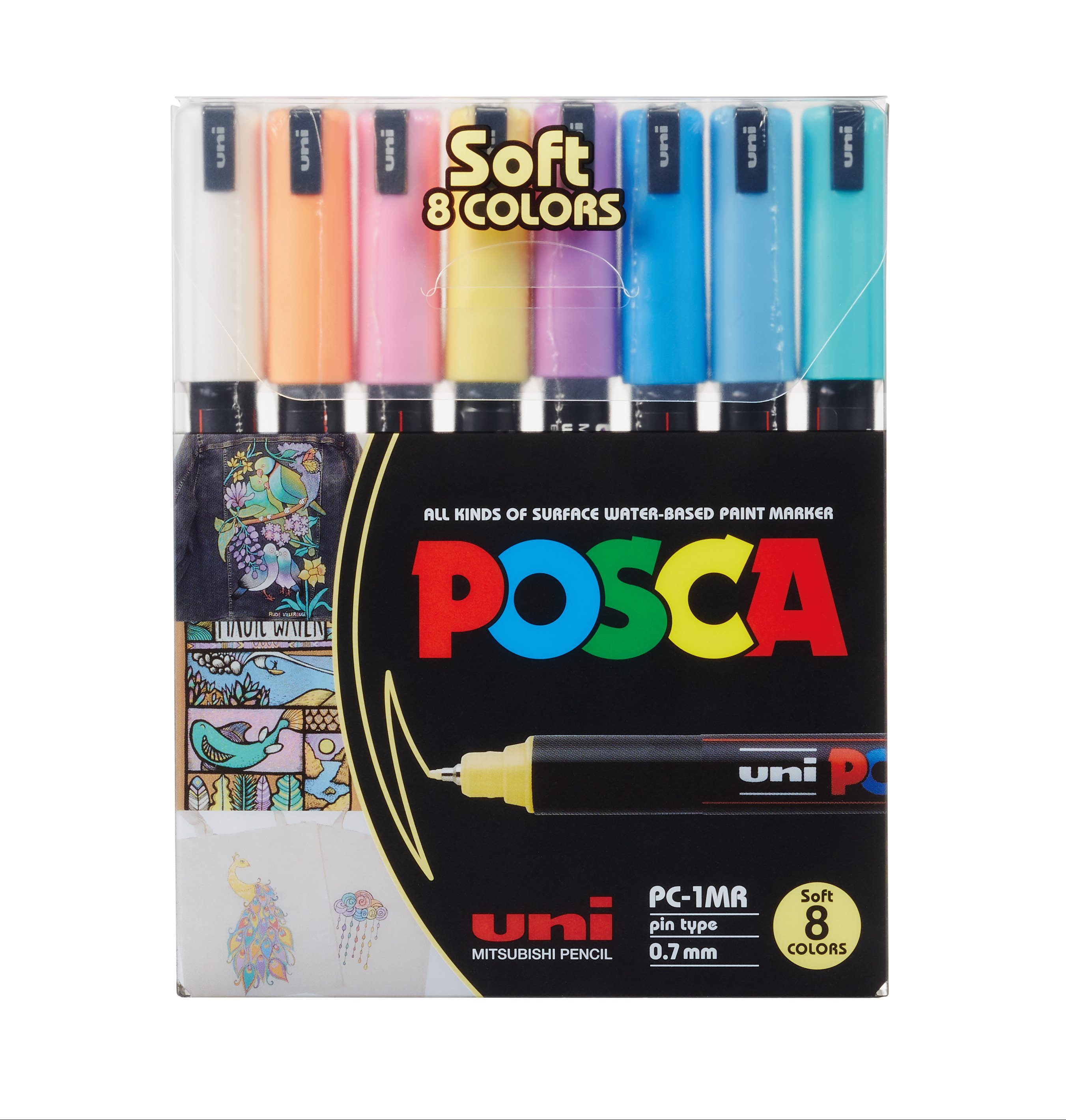 Se Uni Posca Tuscher/Tusser PC-1MR 8 STK Pastel Soft Colors Ass. Farver 0,7 mm - 401610 hos Vivi´s Butik