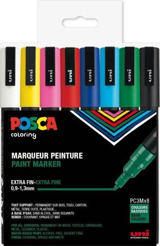Billede af Uni Posca Tuscher/Tusser PC3M 8 STK Paint Marker Ass. Farver 0,9 - 1,3 mm - 401626