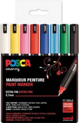 Se Uni Posca Tuscher/Tusser PC1MR 8 STK Paint Marker Extra Fine Ass. Farver 0,7 mm - 401630 hos Vivi´s Butik