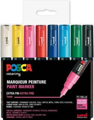 Se Uni Posca Tuscher/Tusser PC1MC 8 STK Paint Marker Ass. Farver 0,7 - 1 mm - 401633 hos Vivi´s Butik