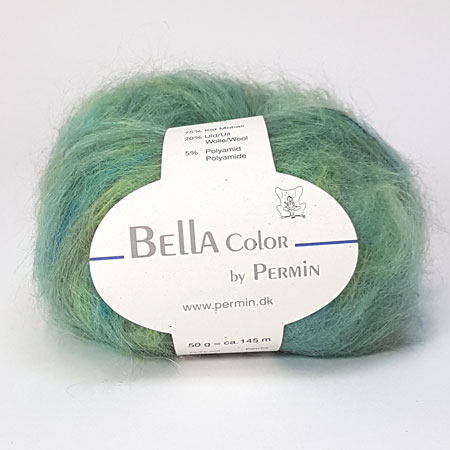 5: Bella Permin garn - Mohairgarn med uldgarn & polyamid - fv 883151 Lime grøn flerfarvet
