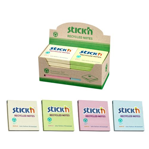 Notesblok 76x76 100 Blad Assorterat 12 Pakke 100% Genbrugt
