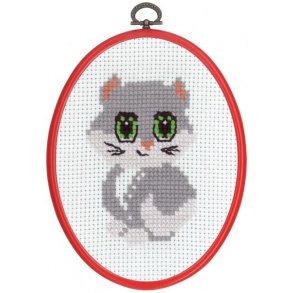 Broderi - Rknar broderi fr barn - 92-8393 med Gr Katt