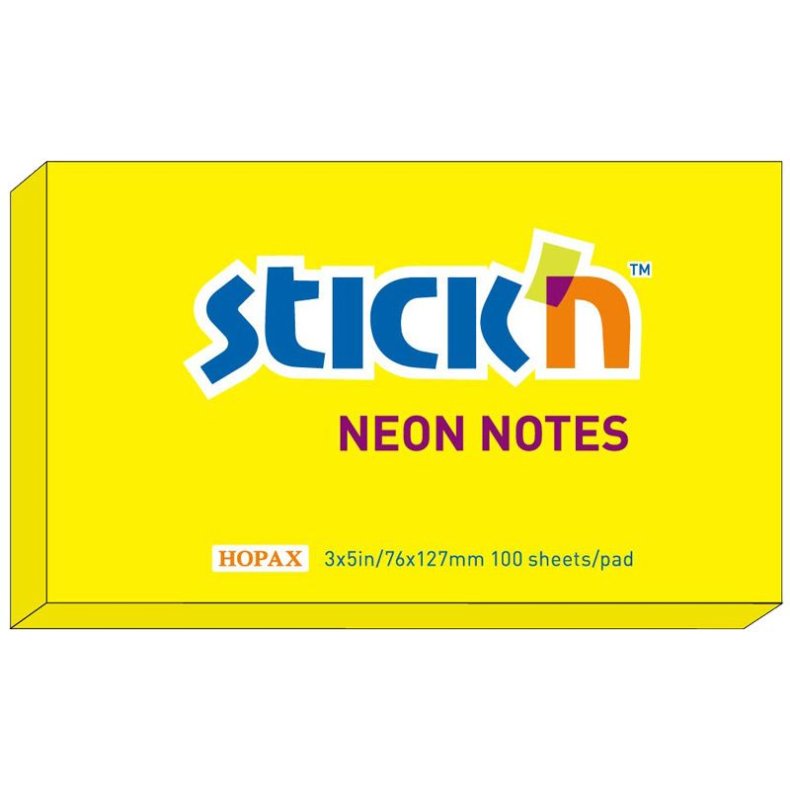 Sjlvhftande Post-it - Neonblock 76x127 100 ark Gul - 21135