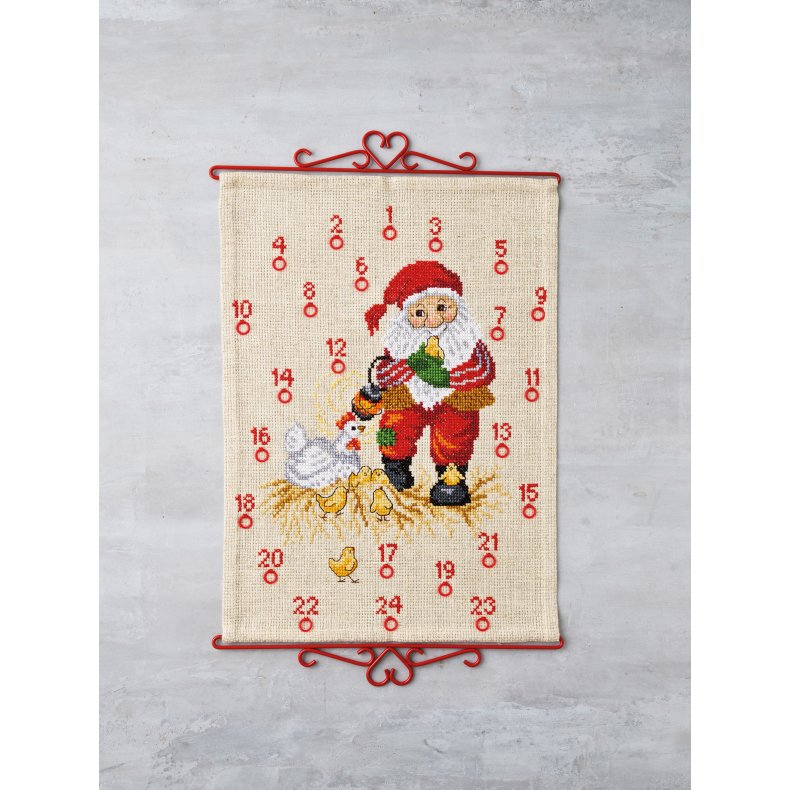 Paketkalender broderisats - 34-2230 Tomte &amp; kycklingar