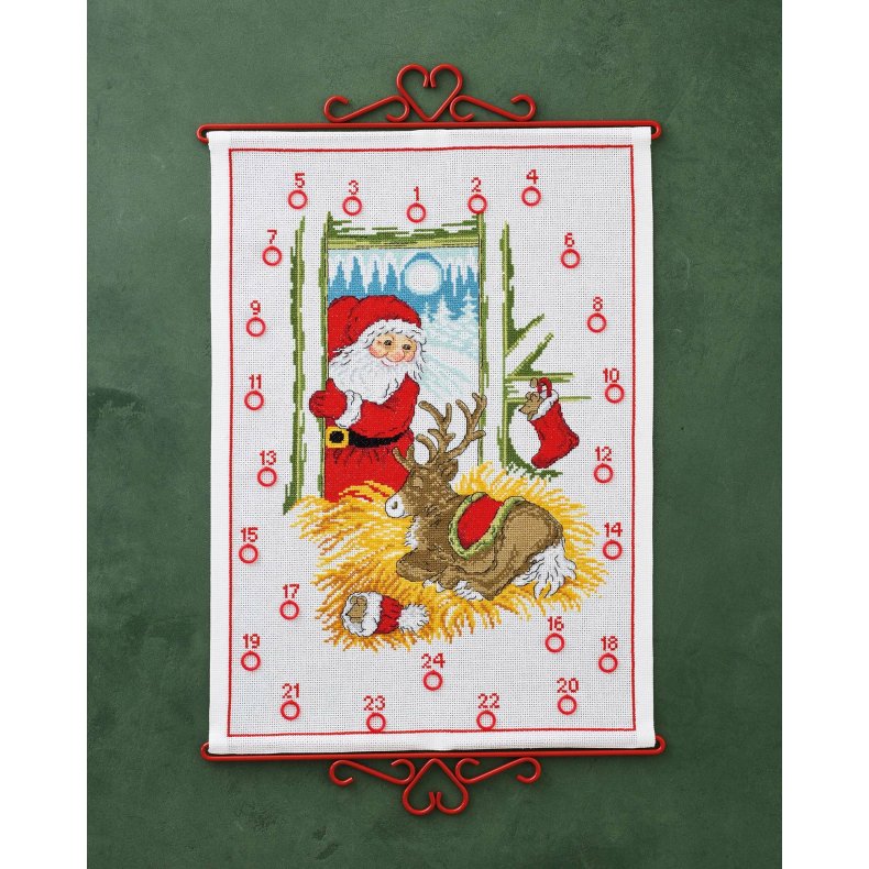 Paketkalender broderikit Ren &amp; jultomte Permin - 34-4211