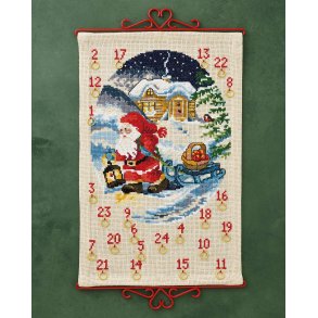 Paketkalender broderikit Tomte med ppelkorg Permin - 34-4214