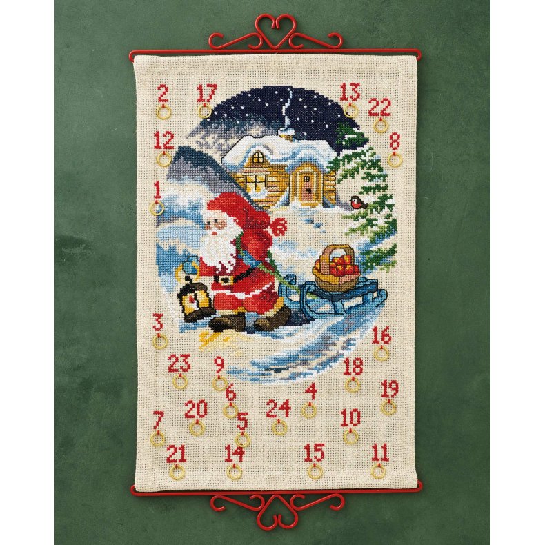 Paketkalender broderikit Tomte med ppelkorg Permin - 34-4214