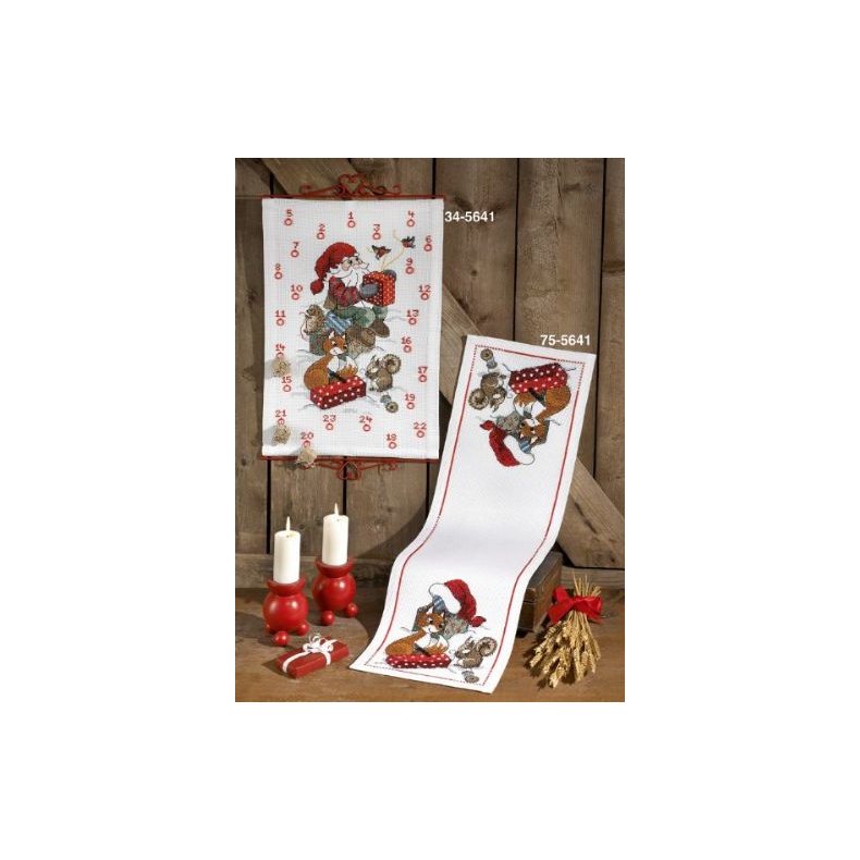 Paketkalender broderi kit Santa &amp; ekorre - 34-5641