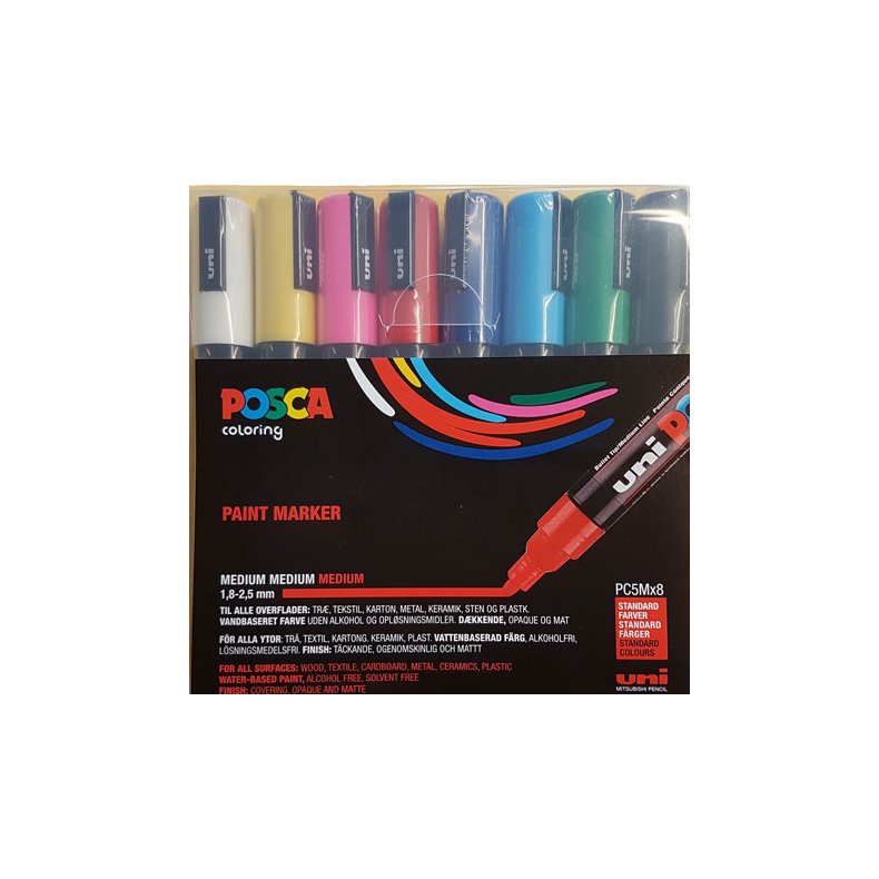 Uni Posca Tuscher/Tusser PC5M 8 STK Paint Marker Ass. Farver 1,8 - 2,5 mm - 401622