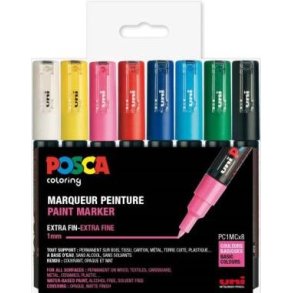 Uni Posca Tuscher/Tusser PC1MC 8 STK Paint Marker Ass. Farver 0,7 - 1 mm - 401633