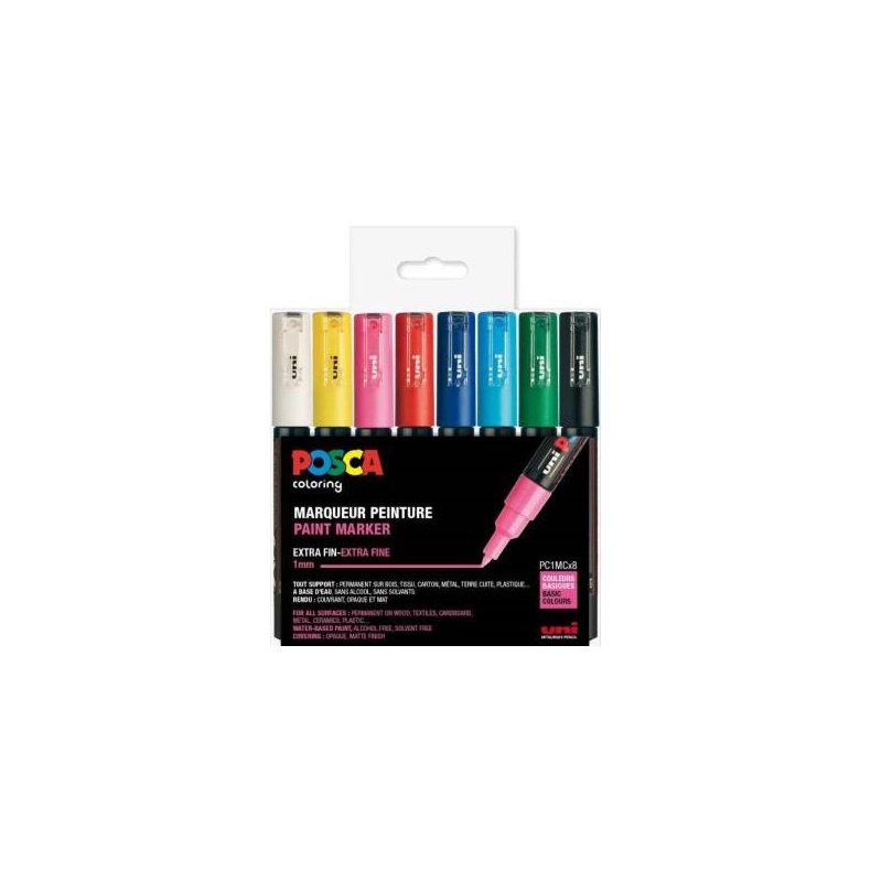 Uni Posca Tuscher/Tusser PC1MC 8 STK Paint Marker Ass. Farver 0,7 - 1 mm - 401633