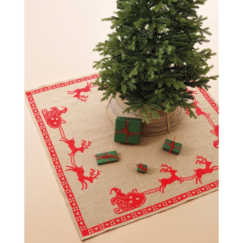 Julgransmatta - R�d Sl�de Broderikit 158 x 158 cm - 45-6231
