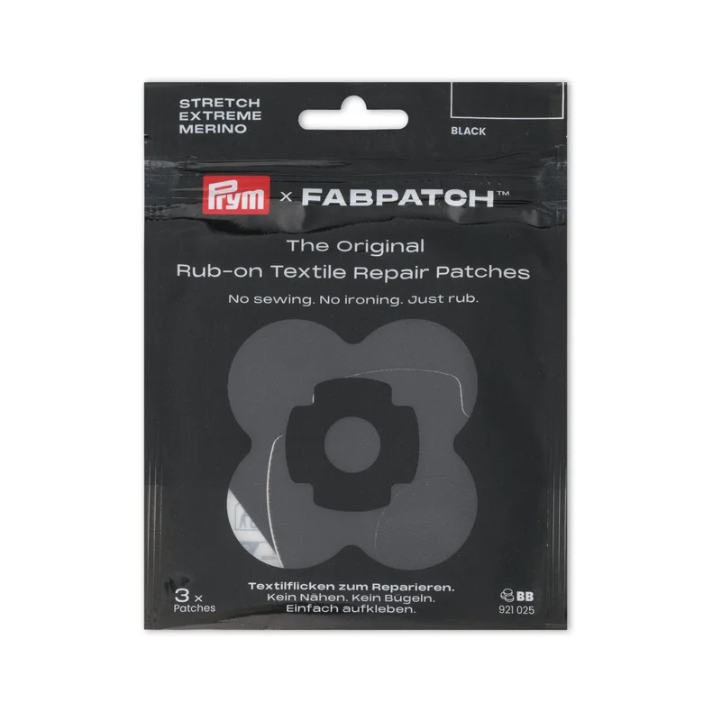 &ldquo;Prym FabPatch mix reparationslappar f�r textilier&rdquo; &ldquo;Sj�lvh�ftande reparationslappar f�r ull, stretch och outdoor&rdquo;