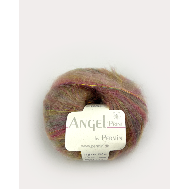 Angel Permin  Mohair- och silkegarn  884762 print Guld/grn/rosa