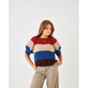 Bella strikkeopskrift Raglanbluse Med Kort Pufrme & Striber 893285