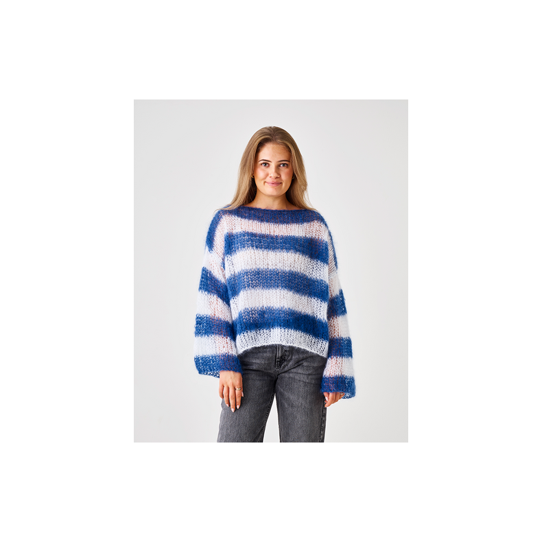 Strikkeopskrift/strikkekit Sweater med striber i Bella Mohair Garn 893295