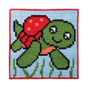 Permin broderipaket  pritat motiv med skldpadda (25  25 cm)