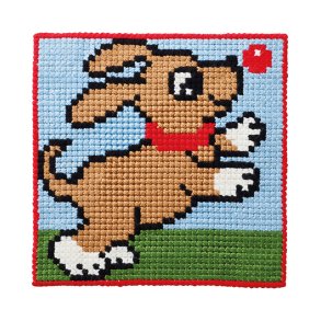 Permin Broderi - Ptegnet broderikit til brn med Hund m. bold  - 9423