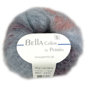 Bella Permin garn - Mohairgarn med ullgarn & polyamid - fv 883171 Gr/Rost/Bordeaux