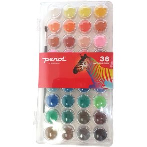 Penol Farvelade 36 frger 23 mm vattenfrger med pensel - 16000151