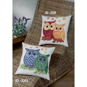 Broderikuddesats - Broderikudde med 2 ugglor