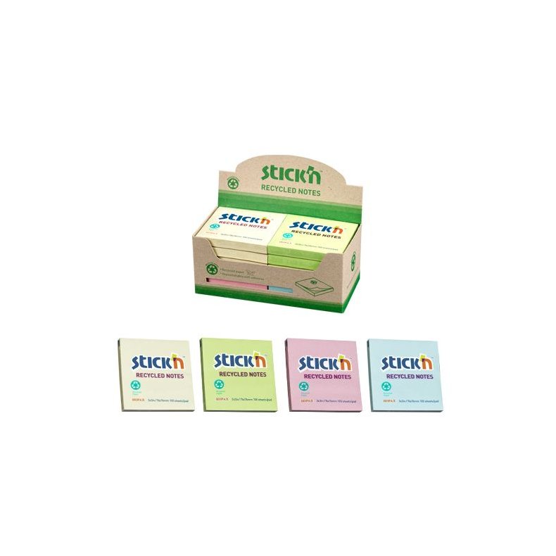 Anteckningsblock 76x76 mm 12-pack � 100% �tervunnet